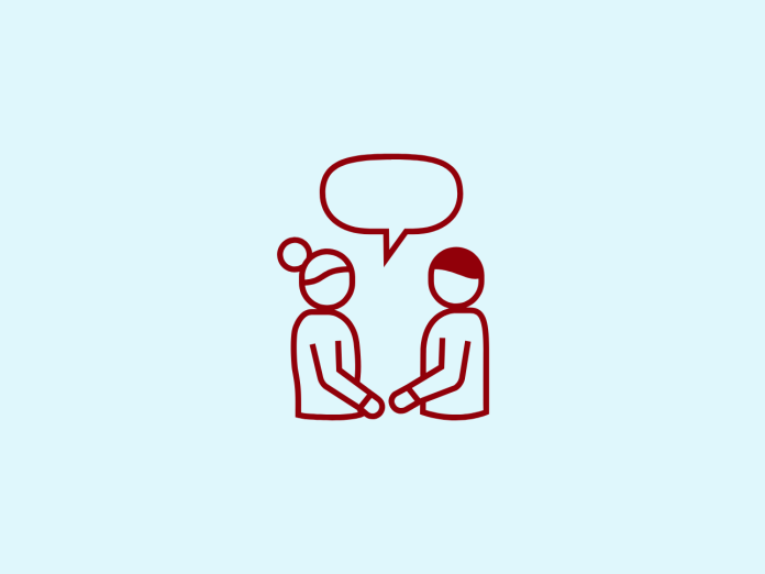 Grafik af to personer i en samtale